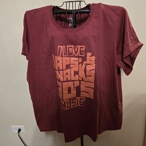 NEW Women's Short Sleeve Tee - Love Naps & Snacks 90's Music - Red 3x